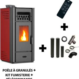 Luft- Pelletofen Anita 10 kW Sannover Bordeaux + Kaminbau-Anschluss-Set